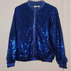 Royal blue sequin bomber jacket with lining